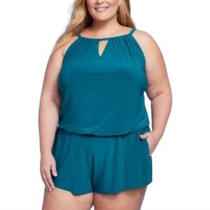 NWT Aqua Green Teal Halter-Style One-Piece Swim Romper